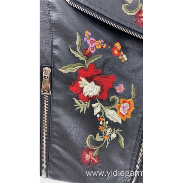 Women's Black Pu Embroidery Jacket